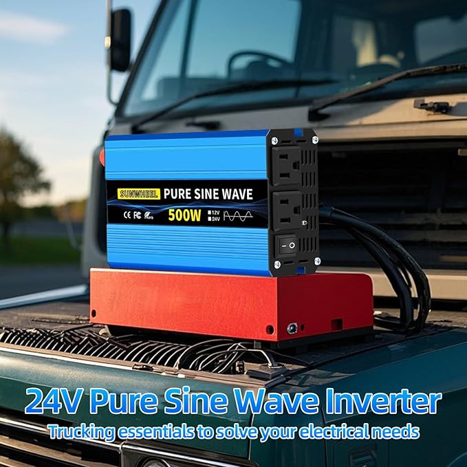 SUNWHEEL 500W 24V Pure Sine Wave Inverter, DC 24V to AC 110V/120V Car Power