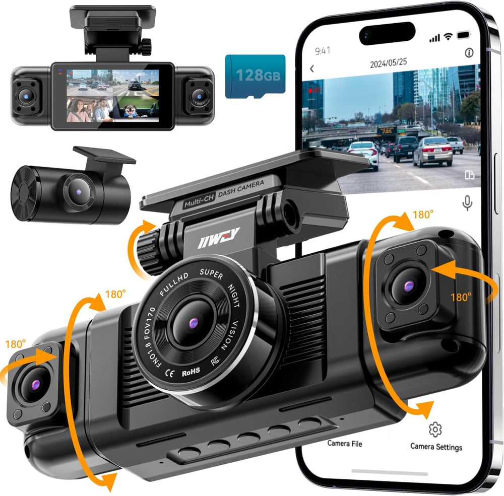 IIWEY N5 4 Channel Dash Cam for Cars, 360ยฐ View 2K Front 1080P Rear Inside