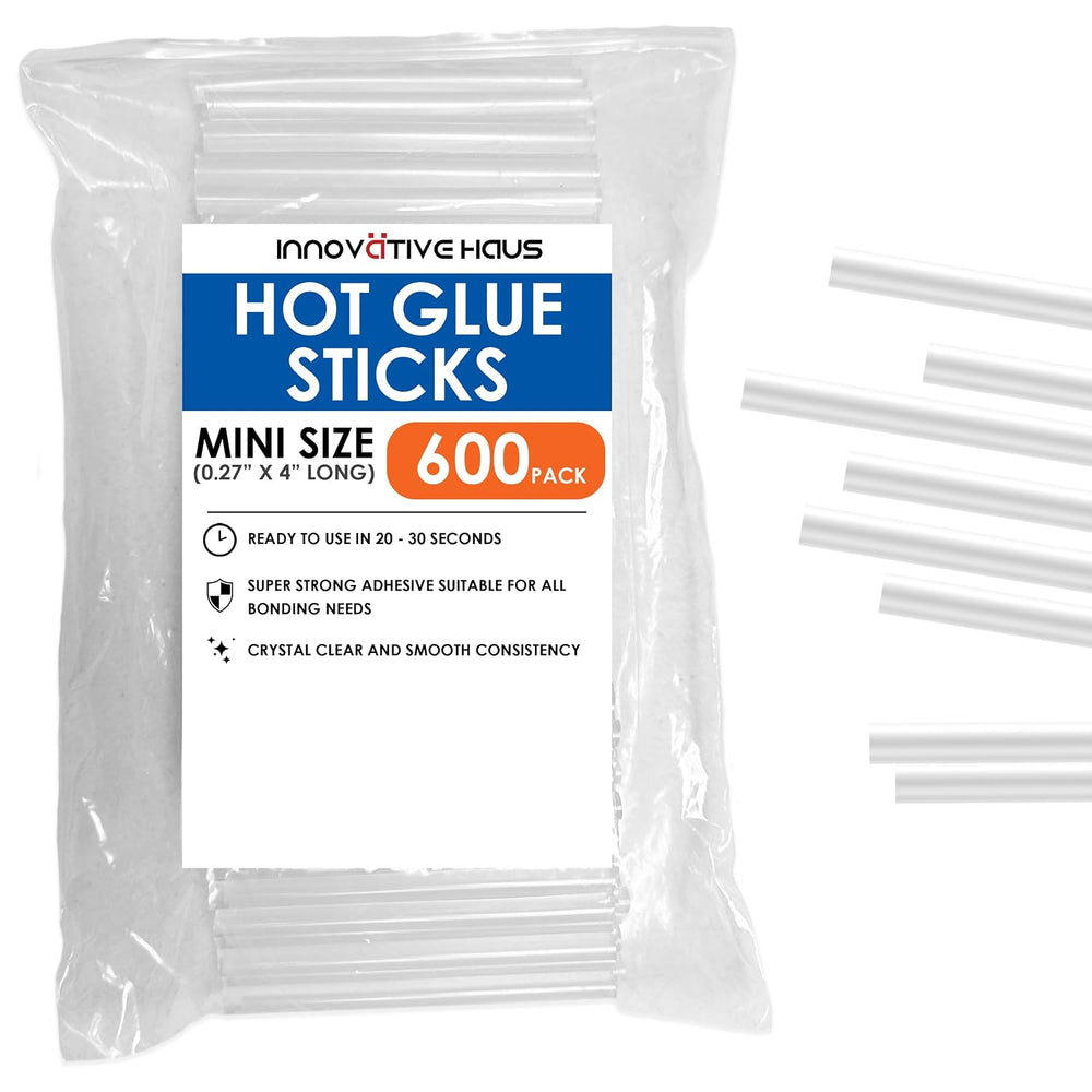 Innovative Haus Mini Hot Glue Sticks for Mini Glue Guns, Clear, 600 Pack