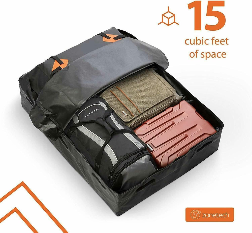 ZONETECH Durable Roof Top Waterproof Cargo Bag -Classic Black 15 Cubic Feet P...