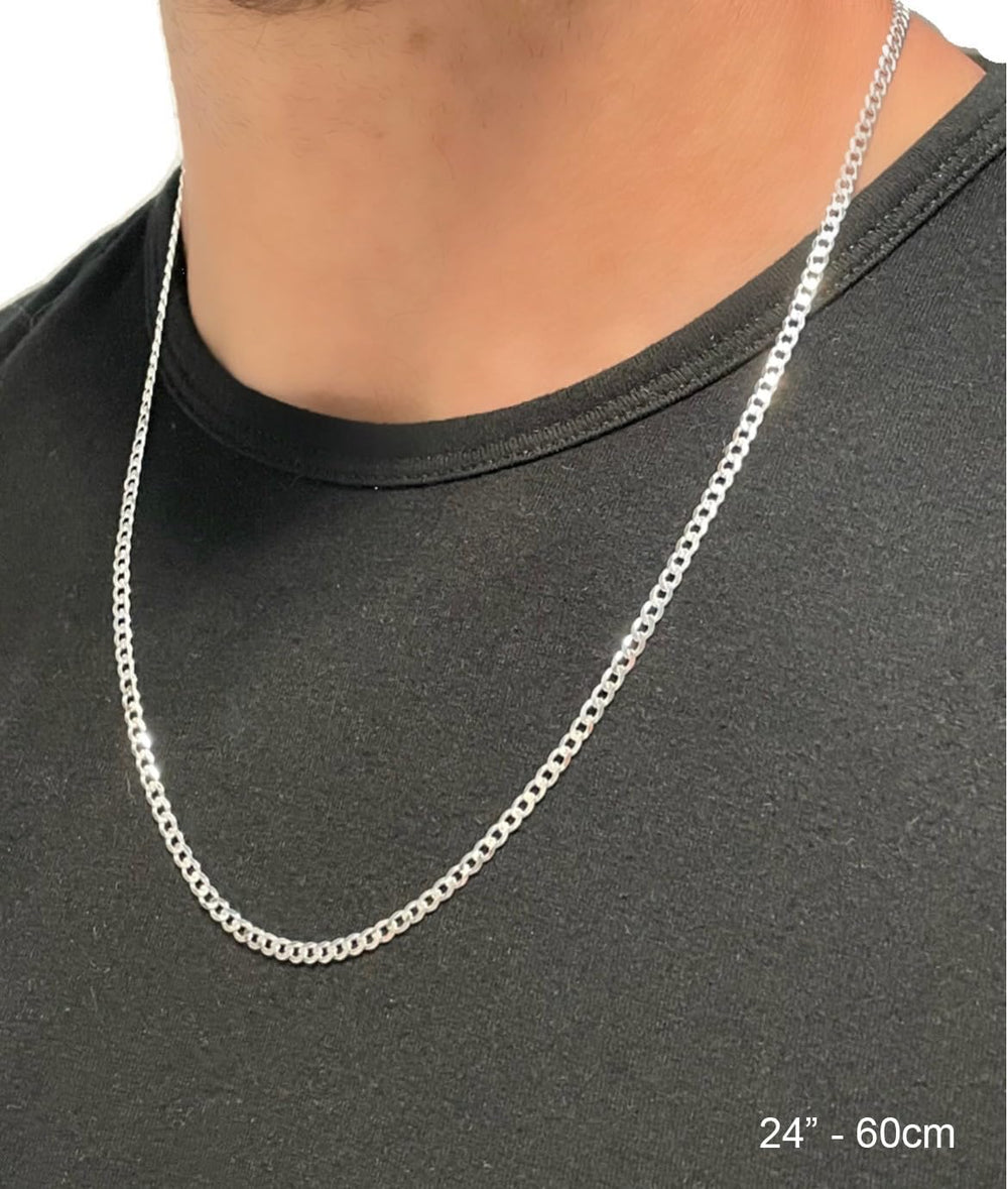 Aka Gioielli - Italian 925 Sterling Silver 3.5mm Curb Cuban Link Chain - Soli...
