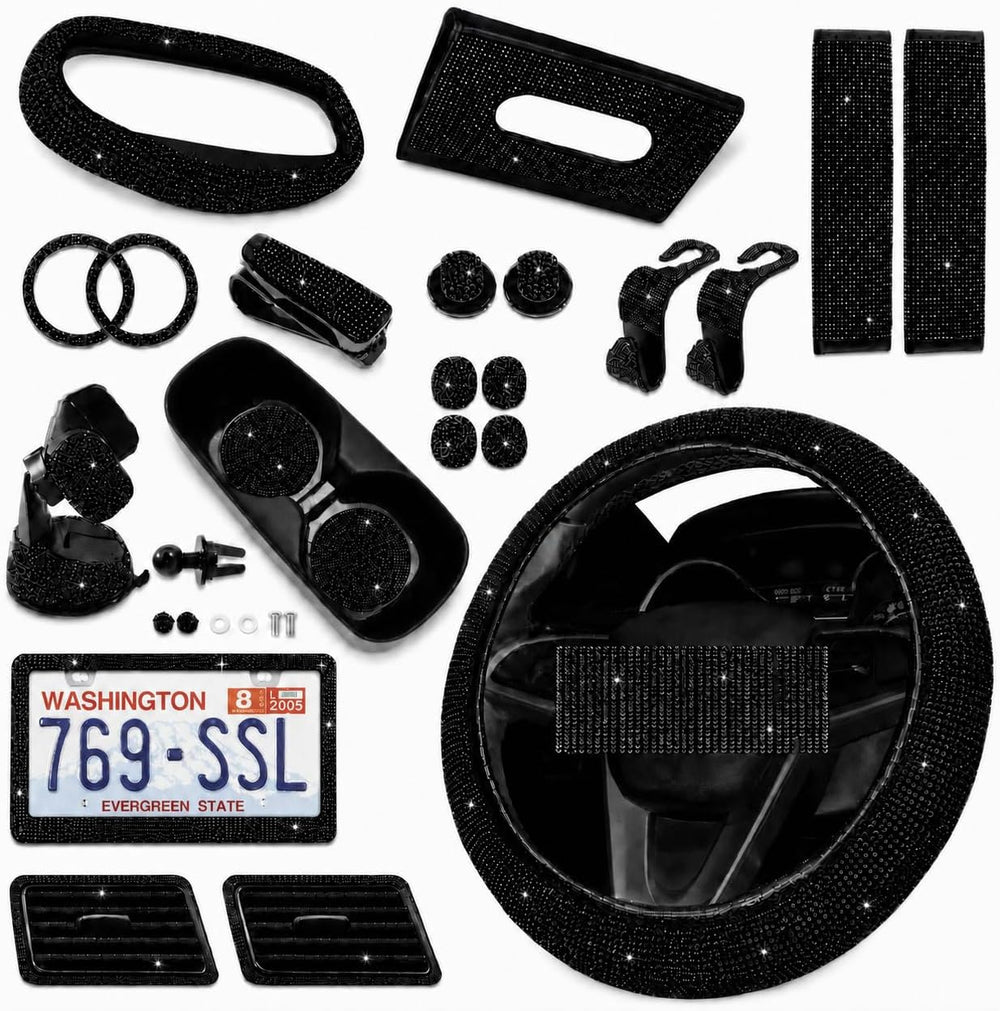 Bling Car Accessories Set, Rhinestone Car Accessories Set for Women, Bling St...