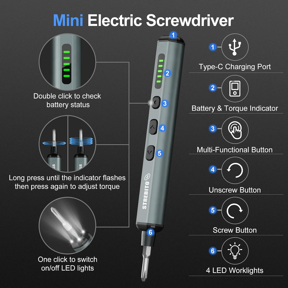 STREBITO Electric Screwdriver, 67 in 1 Mini Electric Screwdriver