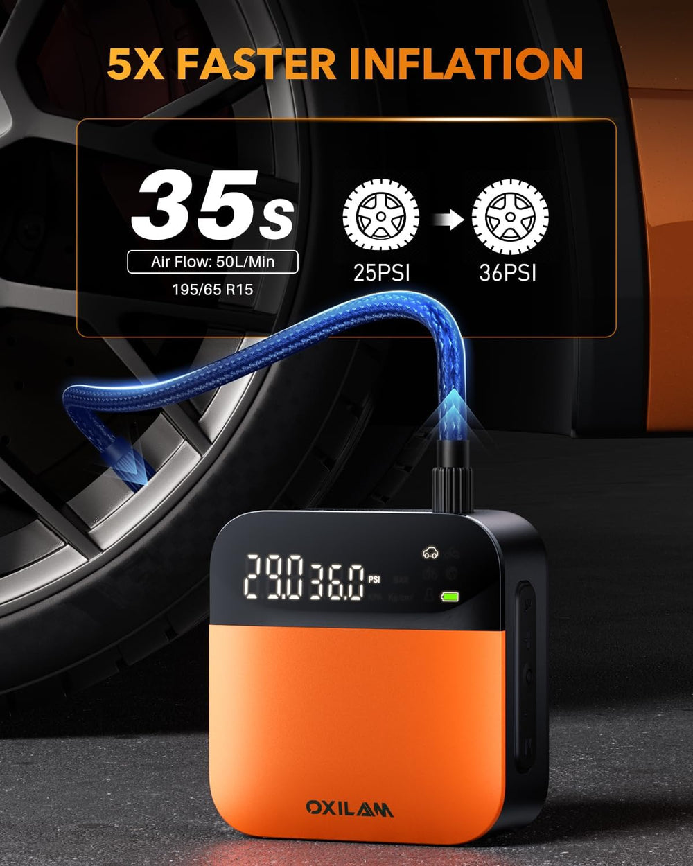 OXILAM C2 Tire Inflator Portable Air Compressor - 150PSI 5X Faster Air Pump f...