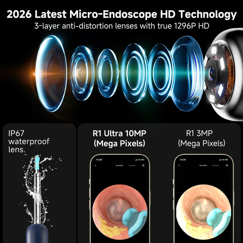 BEBIRD R1 Ultra Ear Wax Removal: 1296P HD Ear Camera Cleaner Tweezers IP67