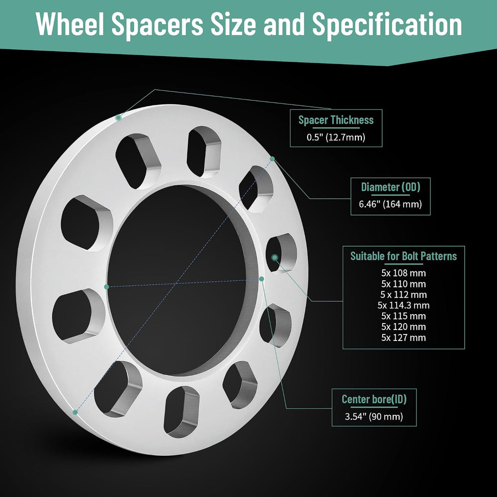 4PCS Universal Wheel Spacers 1/2 Inch (12mm) for 5 Lug Wheel Spacers Vehicles...