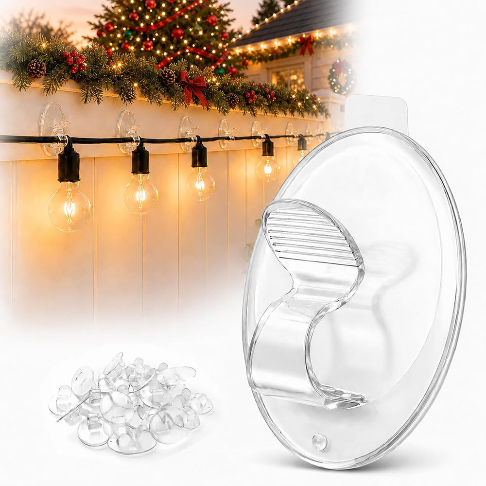 Christmas Outdoor String Lights Hooks - 60Pcs Clips 3X Stronger Adhesion