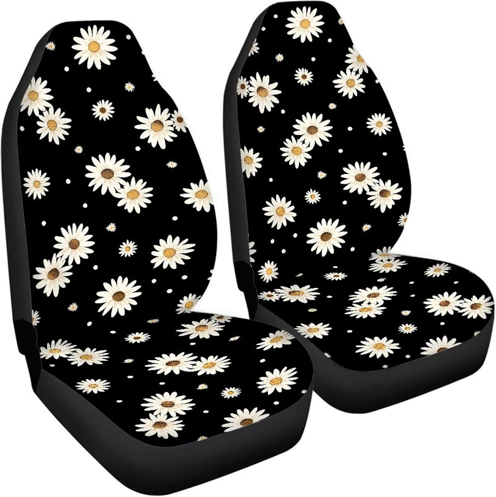 Car Seat Covers Set of 2, Greey Daisy Flower Front Bucket Seats Protector Aut...