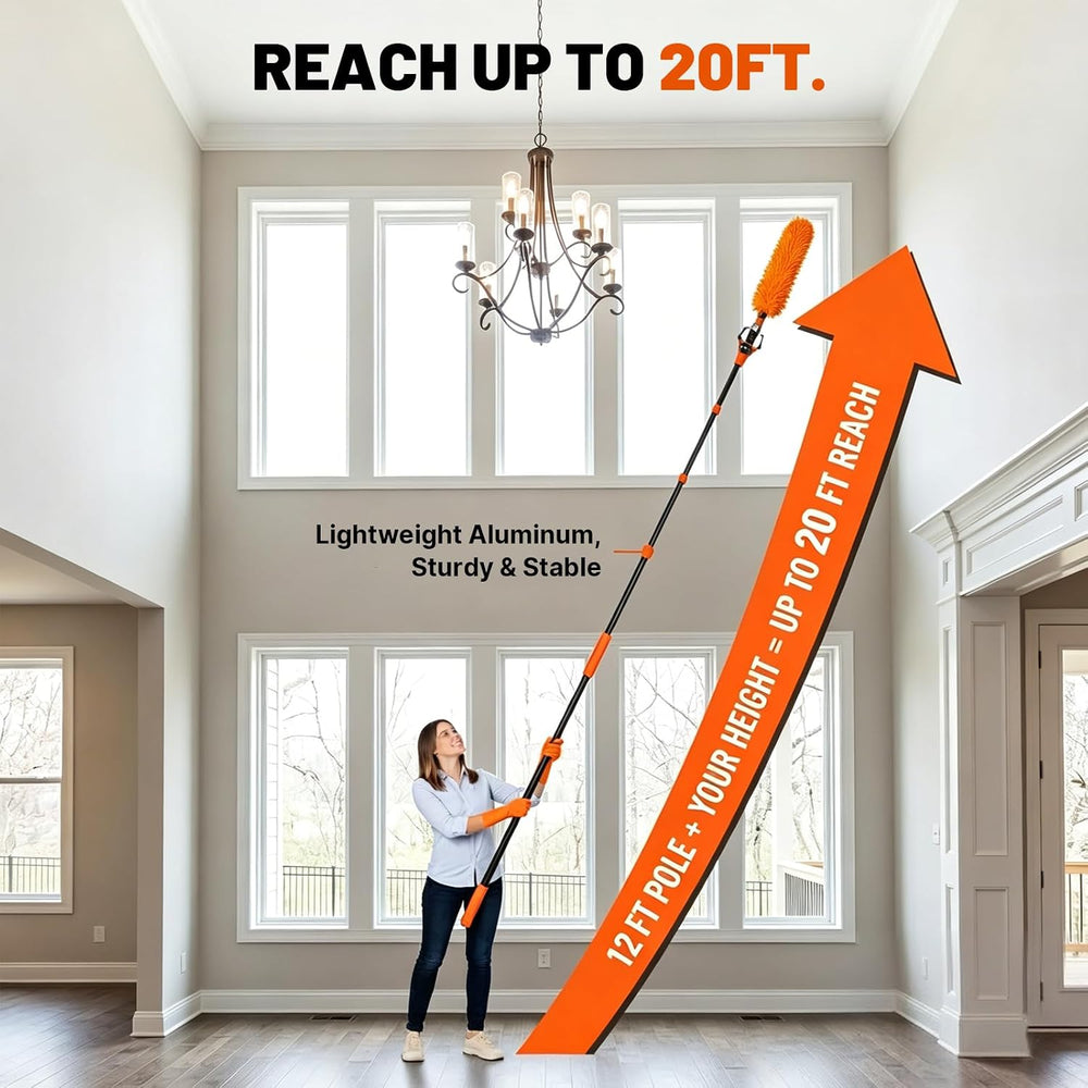 Light Bulb Changer for High Ceilings, 12FT Pole 20FT Reach, 10-Piece Kit-Orange