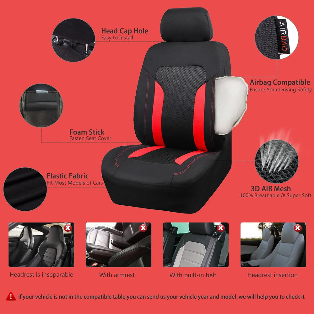 CAR PASS 3D Air Mesh Car Seat Covers Full Set, Breathable Sporty Rear Bench w...