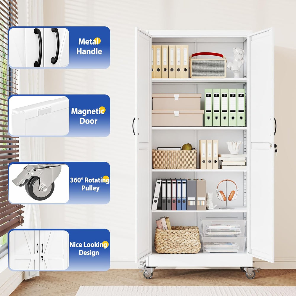 PAOFIN 71" Metal Garage Storage Cabinets with Wheels