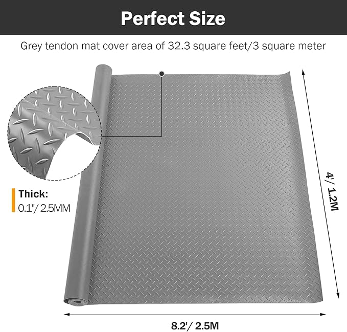 Nisorpa Garage Floor Rubber Mat, 4Ft x 8.2Ft Rubber Flooring Rolls, 1/8 Inch