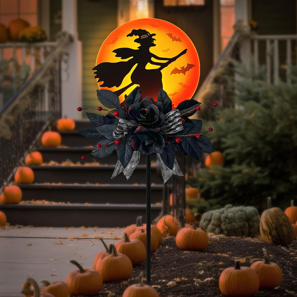 WAIU Solar Witch Scene Garden Stake Lights, Spooky Outdoor Yard Sign for Hall...