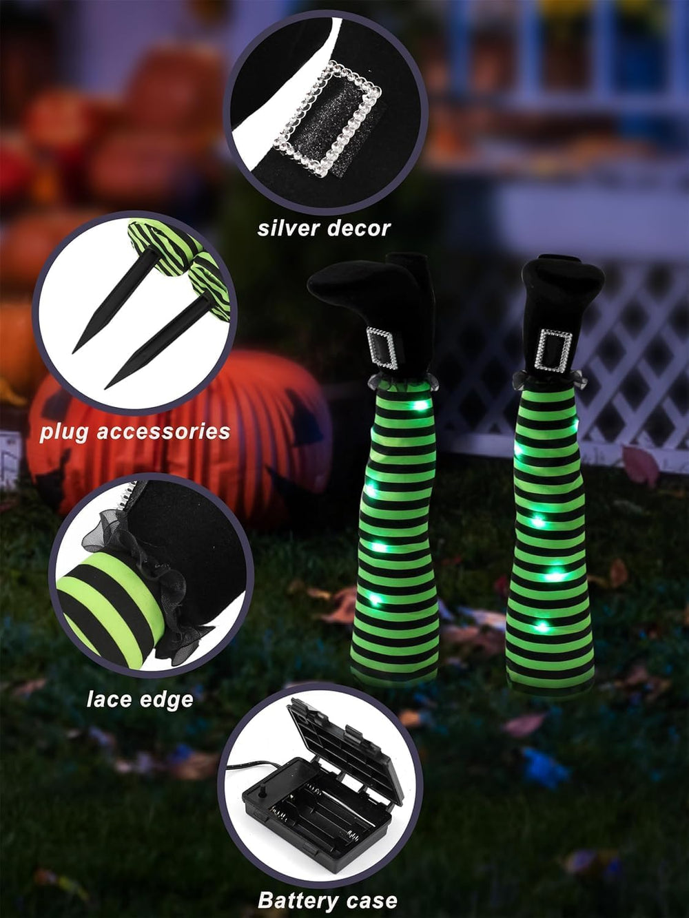 Halloween Witches Legs Decor Leg Yard Stakes Stake Wreaths Feet Door Crashing...