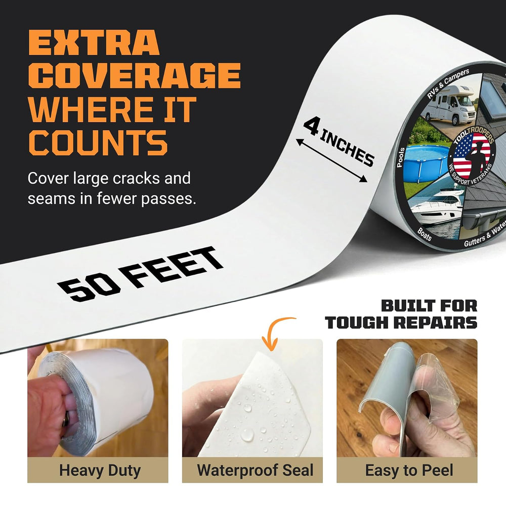 TITANPATCH PRO Waterproof Sealant Tape – White 4" x50' – Stops Leaks...