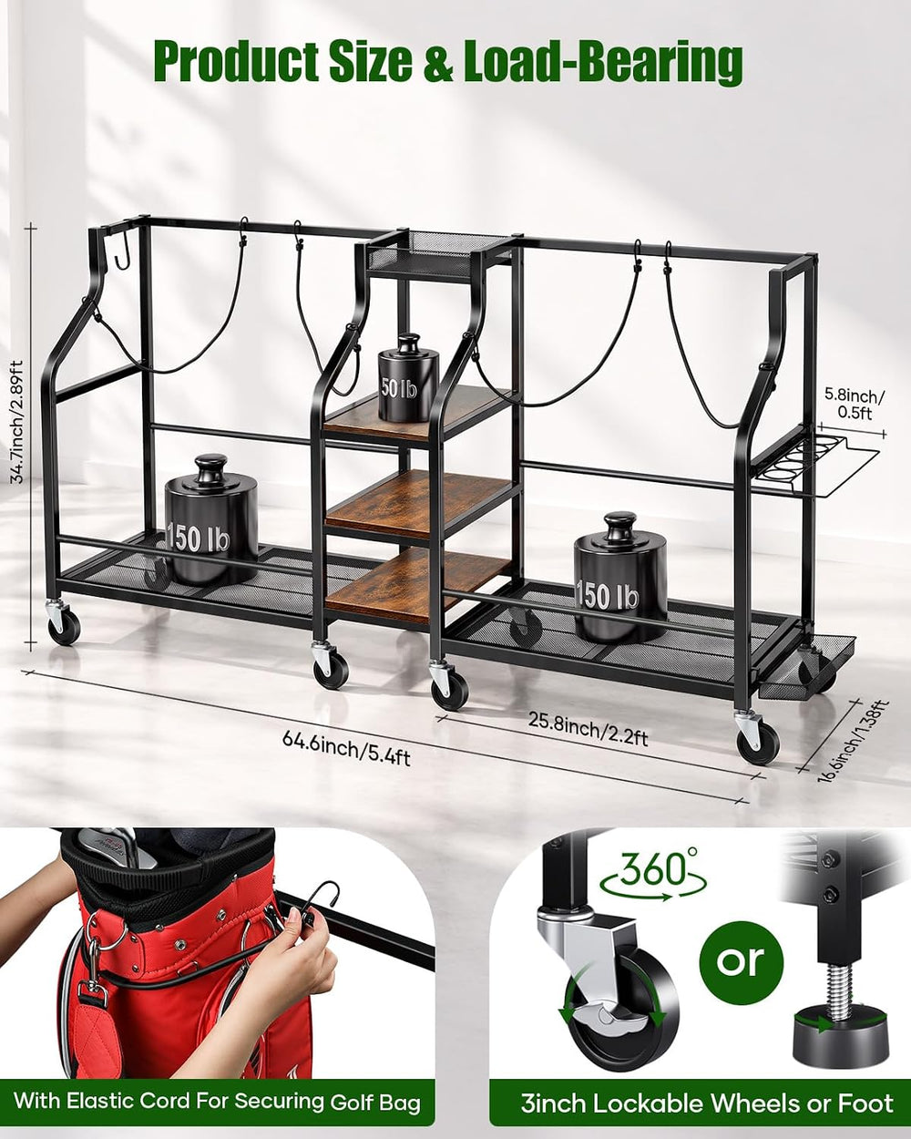 FHXZH Golf Bags Storage Garage Organizer - Golf Bag Stand with Wheels