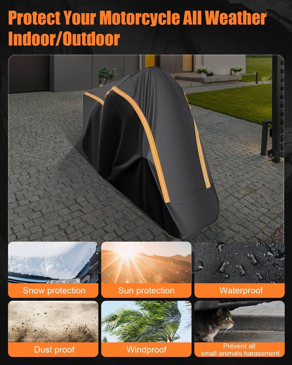 Full Enclosed Motorcycle Cover Waterproof Outdoor Fit Length up to 118"