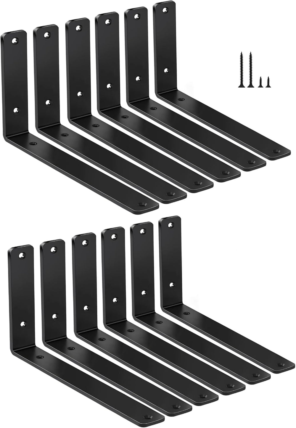 12 Pack - L 10" x H 6" x W1.5, 5mm Thick Black L Shelf Bracket, Iro...