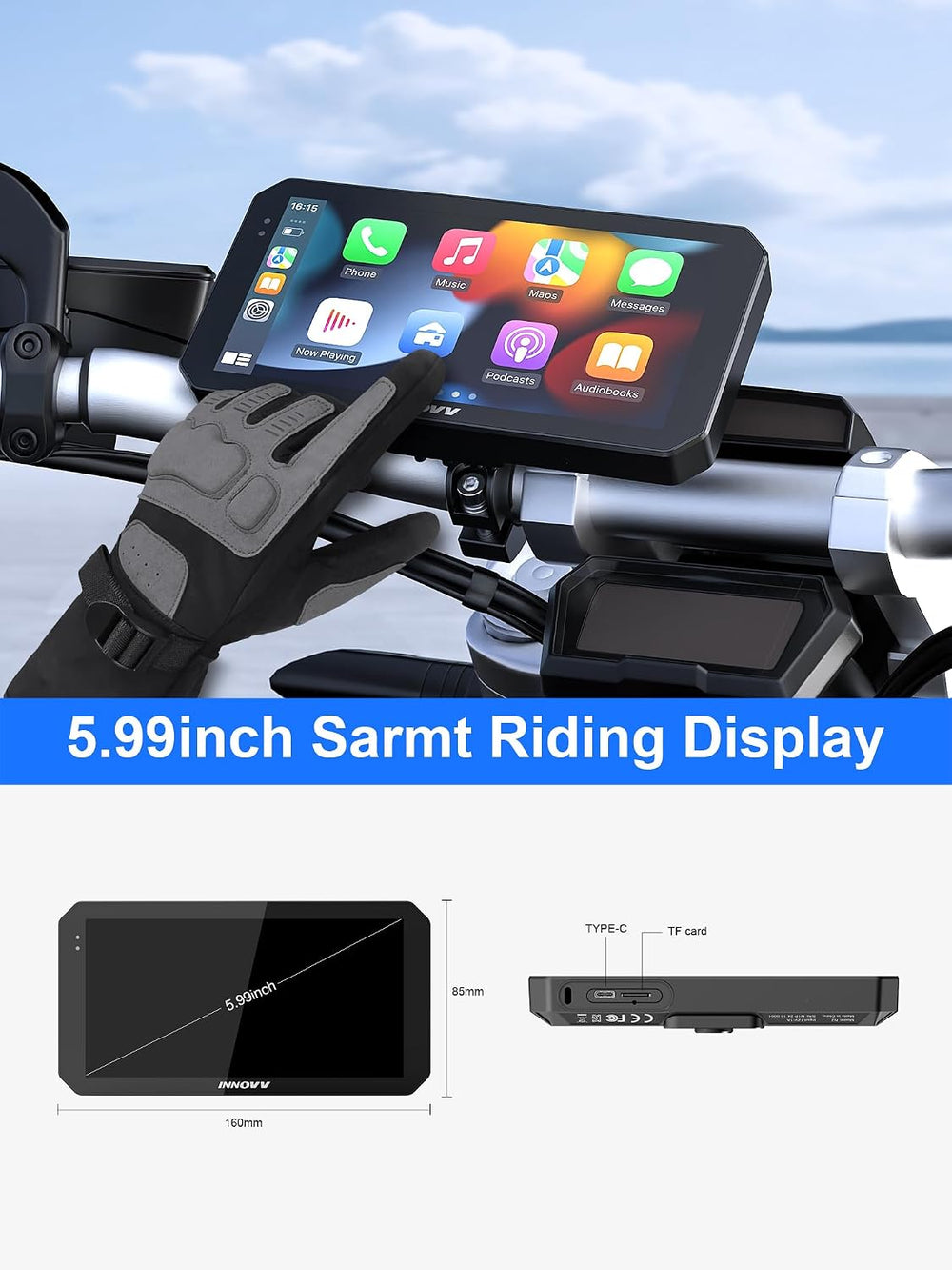 INNOVV N2 Motorcycle CarPlay & Android Auto, 6" Gloved Touch Screen ...