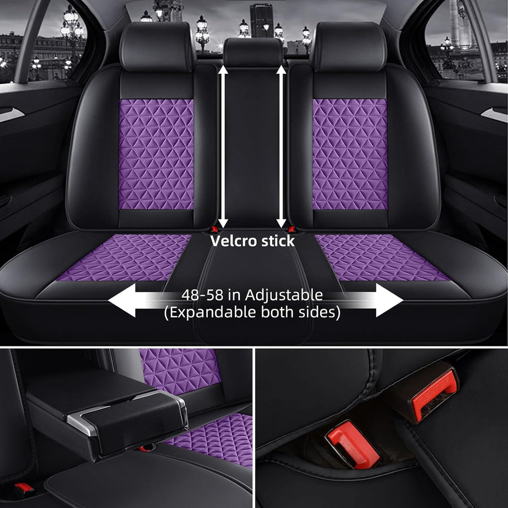 Pruple Leather Car Seat Covers Full Set Women Luxury Non-Slip Seat Covers
