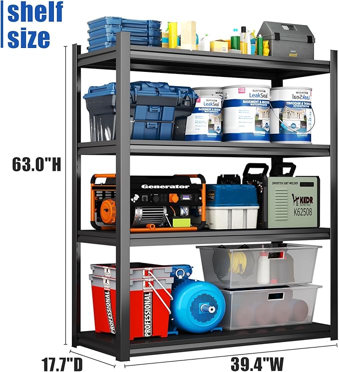 Metal Garage Shelving Unit 2500LBS Heavy Duty Storage Shelves 4 Tier Adjustable