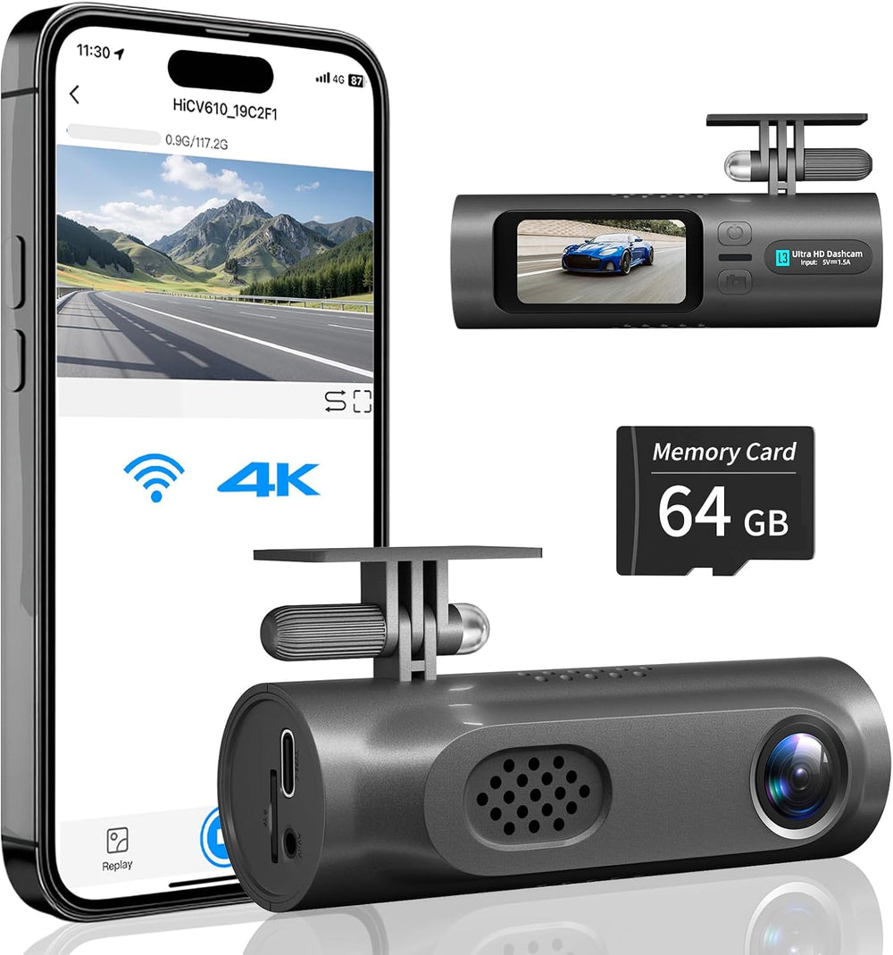 4K Dash Cam Front, 64GB Card Included, Dash Camera for Cars Built in WiFi, Mi...
