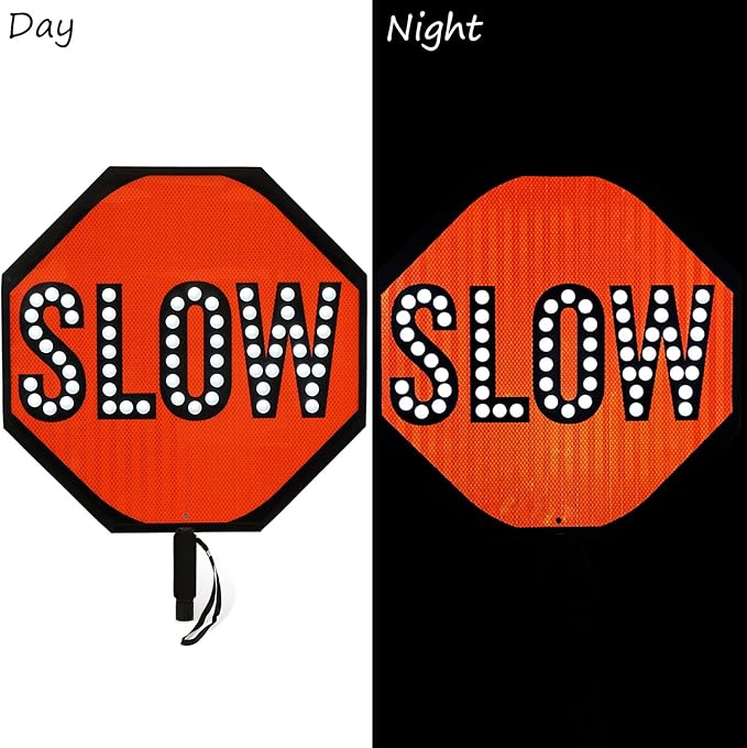 SmartSign 24" LED Stop/Slow Paddle, Rechargeable Battery & Charger, ...
