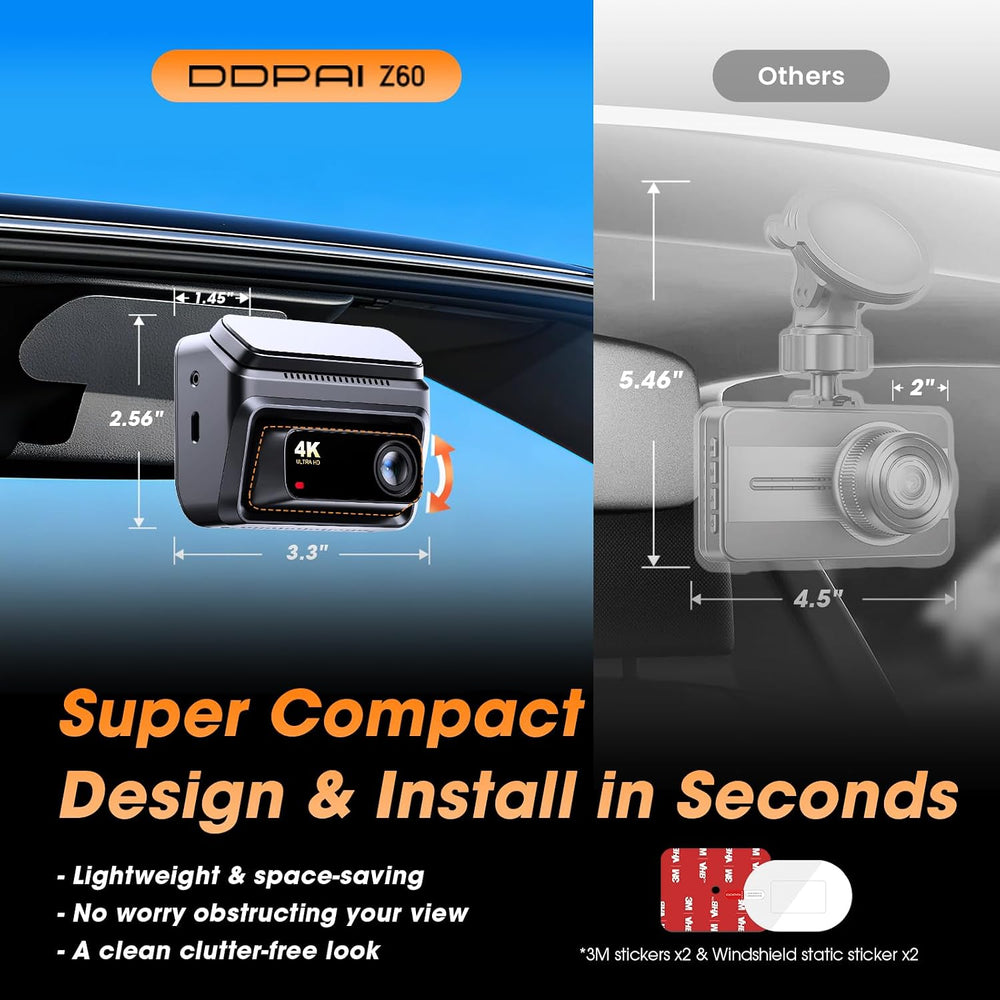 DDPAI Z60 4K+1080P Dual Dash Cam, Night Vision, 32GB eMMC+64GB Card