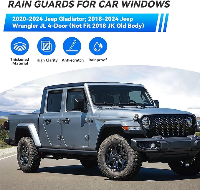 4pcs Front+Rear Smoke Tint Sun/Rain Guard Outside Mount Tape-On Vent Window