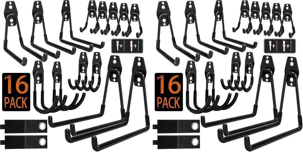 KOFANI Steel Garage Storage Hooks - 32 Pack Anti-Slip Coating, Heavy Duty Wal...