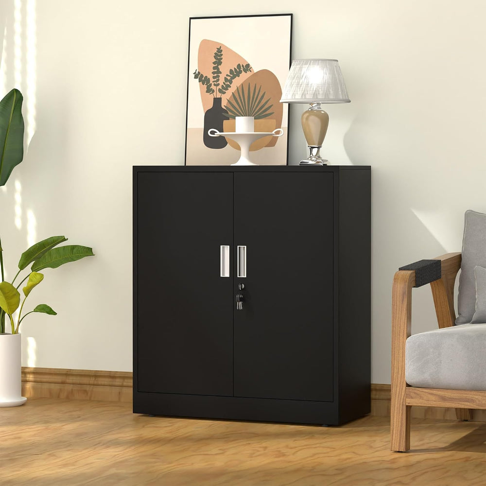 Metal Storage Cabinet with Locking Doors, Adjustable Shelves, Black