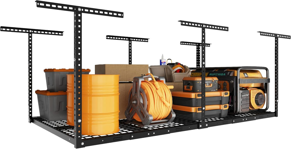 4x8ft Overhead Ceiling Garage Storage Rack, 750LBS Capacity, Black