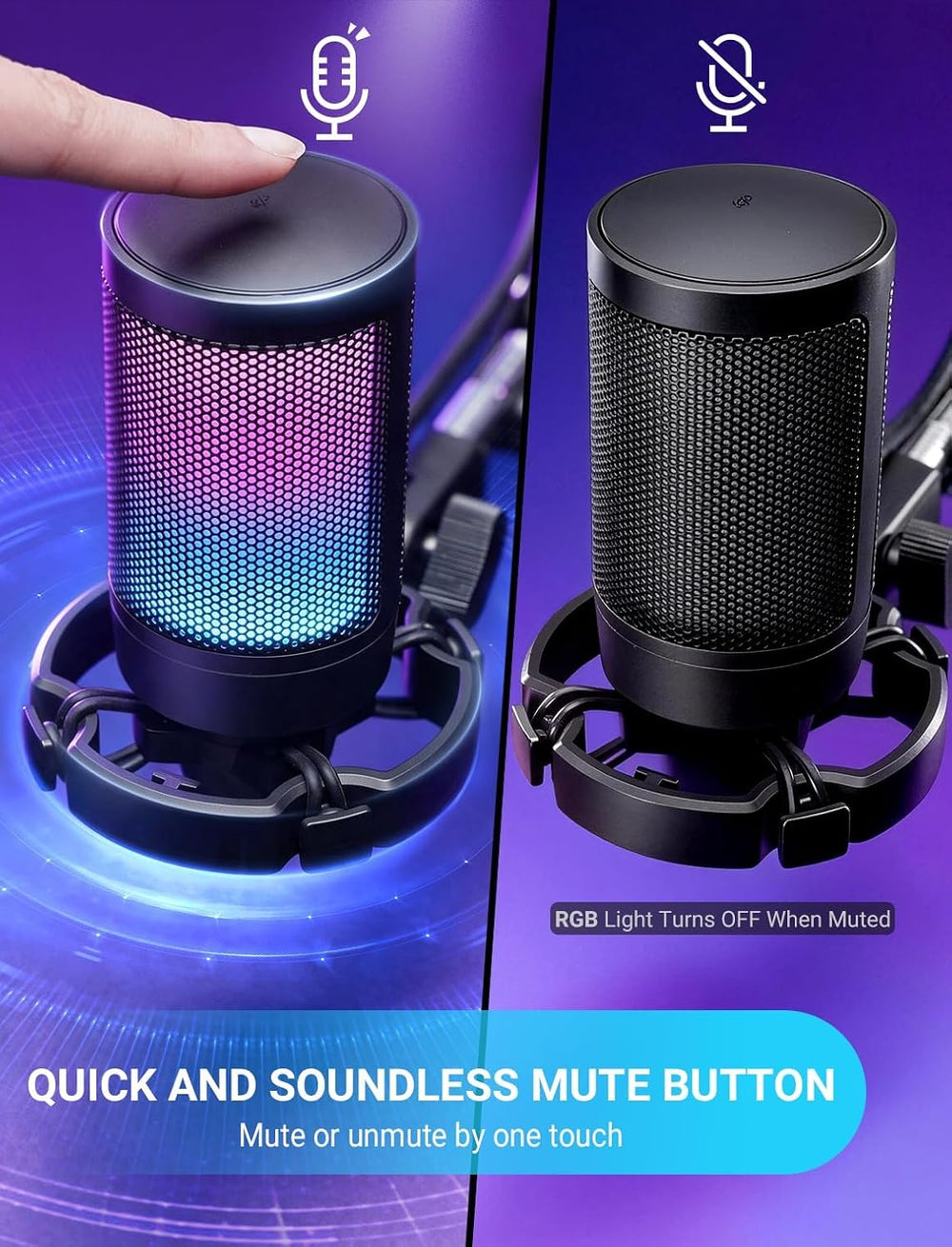 FIFINE AmpliGame A6V USB Gaming Microphone, Condenser RGB Mic for Streaming