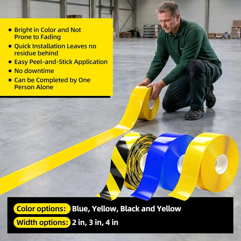 Yellow Floor Marking Tape, 1.1mm Extra Thick Adhesive Industrial Safety Tape,...