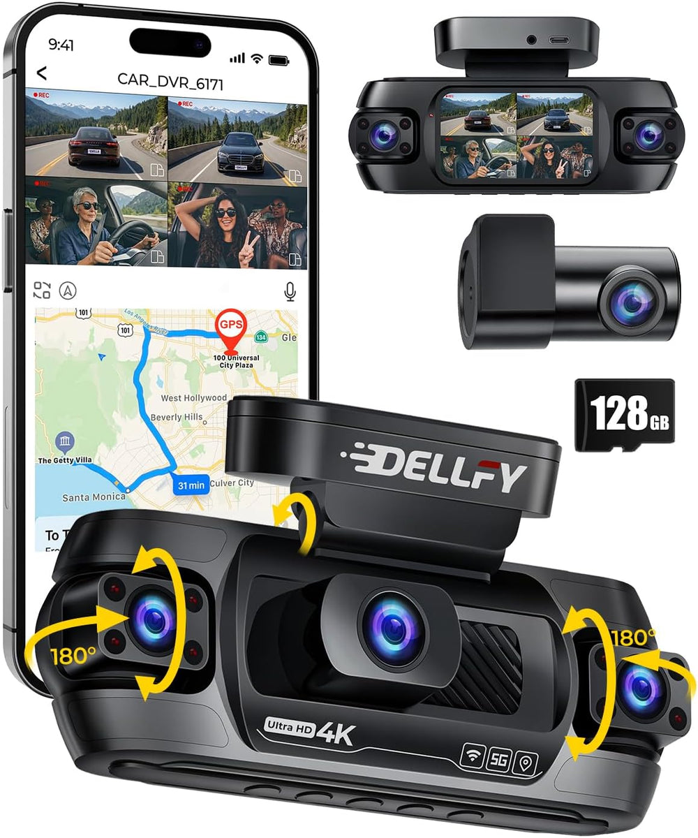 360ยฐ Dash Cam 4 Channel, 4K Front Rear and Inside Dash Camera