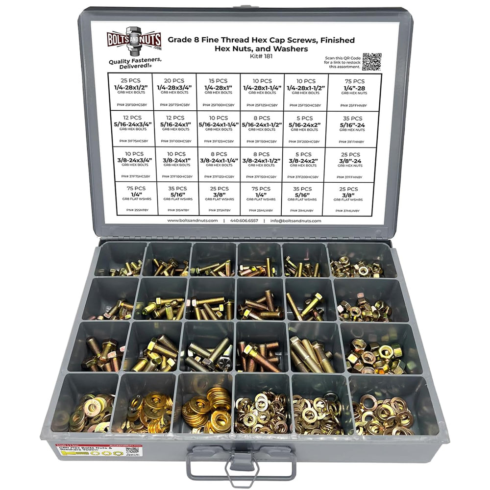 Fine Thread Grade 8 Hex Cap Bolts, Finished Hex Nuts, Washers, Lock Washers M...