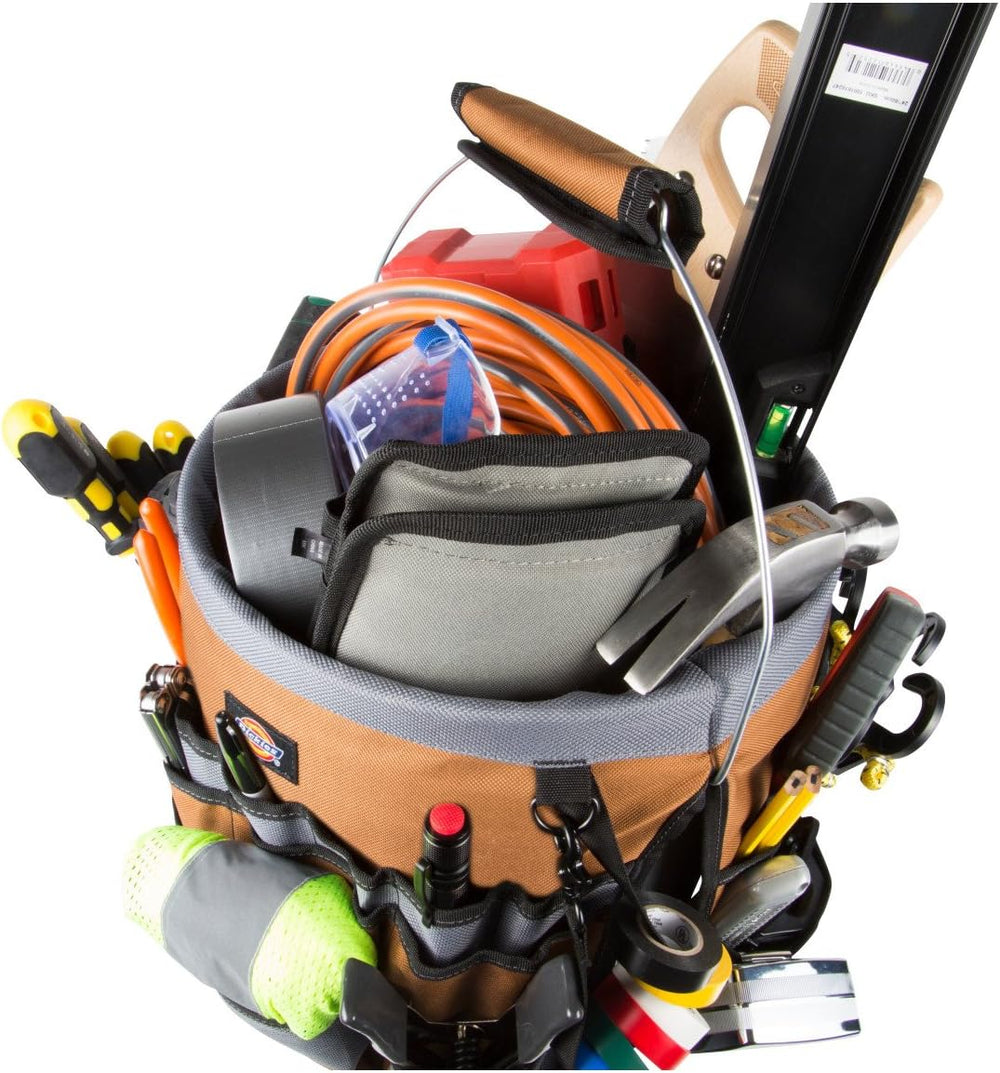 Dickies 35-Pocket 5-Gallon Bucket Organizer With Drill Holster, Padded Handle...