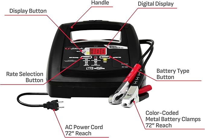 Schumacher Electric 6A Battery Charger and 85A Engine Starter, 6-in-1 Solution
