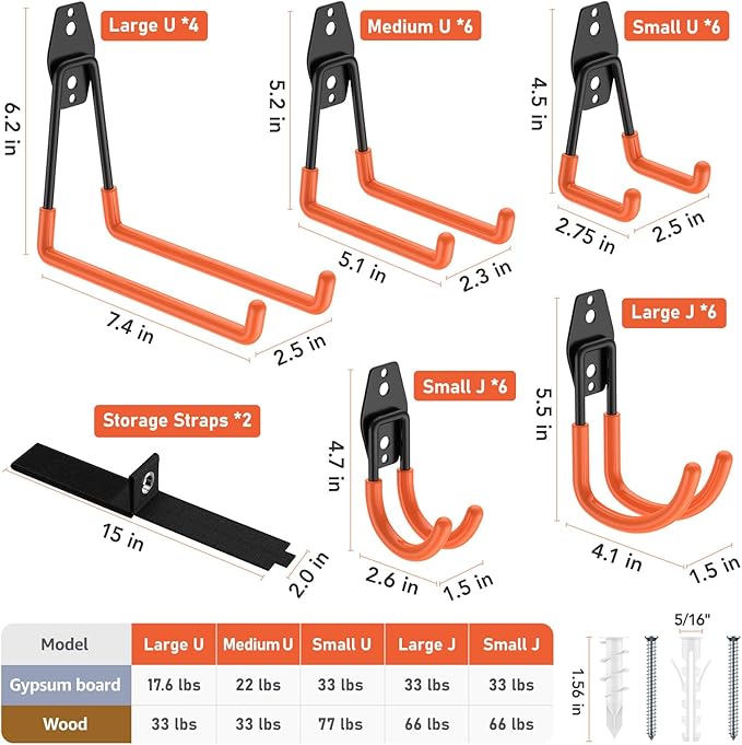 30 Pack Garage Hooks with Anti-Slip Coating, Heavy Duty Wall Mount Storage Ho...