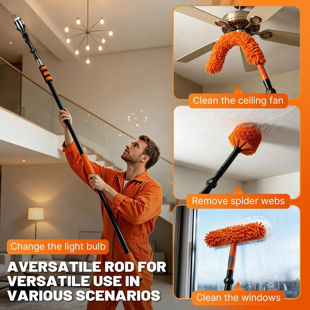 Light Bulb Changer for High Ceilings, 12FT Pole 20FT Reach, 10-Piece Kit-Orange