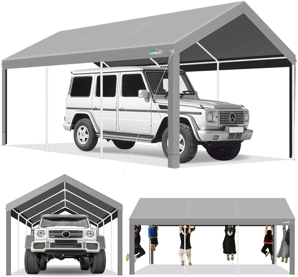 COBIZI Carport 10x20ft Heavy Duty Portable Garage, 2.0 Powder Coated Frame