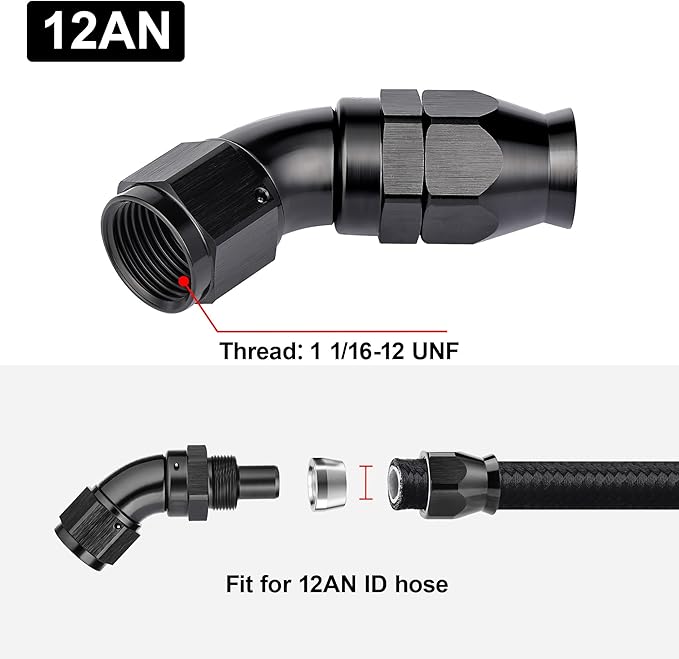 EVIL ENERGY 12AN 45 Degree PTFE One Piece Full Flow End Hose Fitting Aluminum