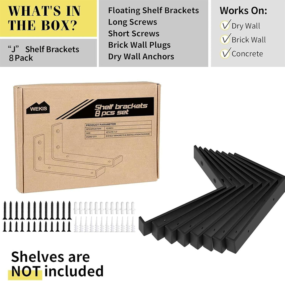 WEKIS Shelf Bracket, Heavy Duty Floating Shelf Brackets 10-Inch Long, 8-Pack ...