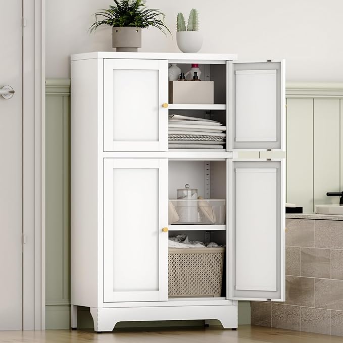White Bathroom Floor Cabinet, Metal Storage Cabinet