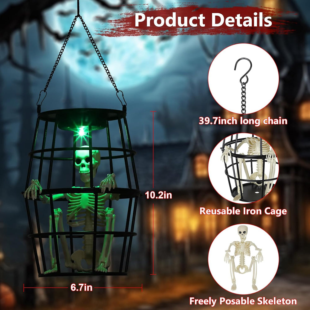 Scary Solar Halloween Decorations Hanging Ghost Skeleton Set of 2