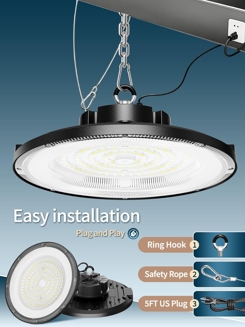 lvsdak 200W UFO LED High Bay Light 30000LM 5000K High Bay LED Shop Lights