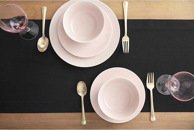Solino Home Black Table Runner 48 Inches - Cotton Linen Hemstitch Coffee Tabl...