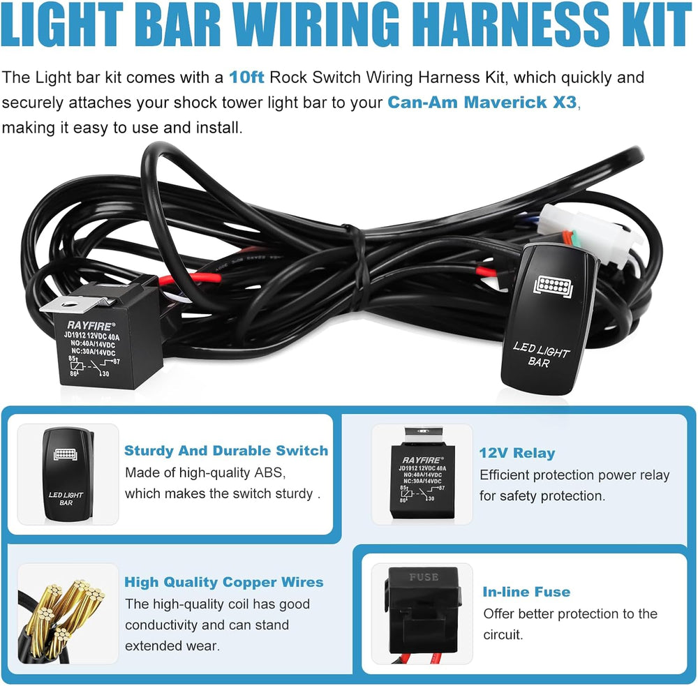 Maverick X3 Shock Tower Light Bar with Mount Bracket and Rocker Switch Wiring...