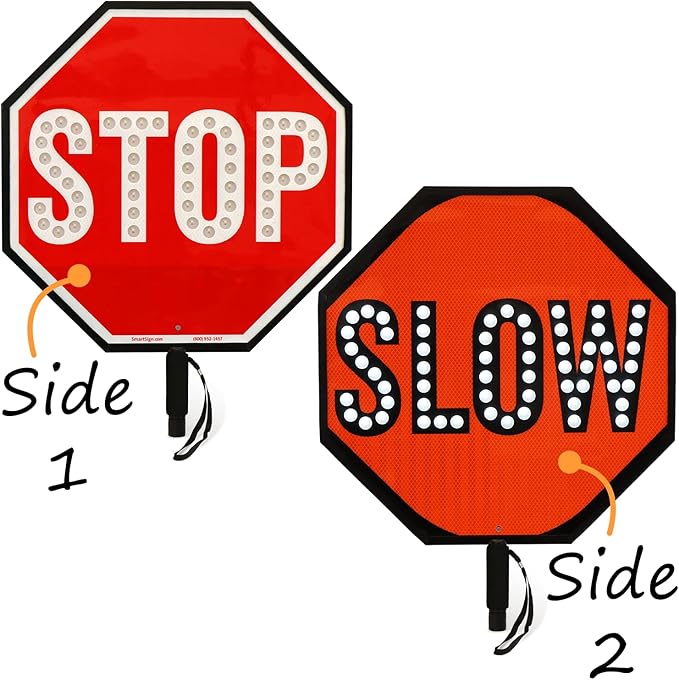 SmartSign 24" LED Stop/Slow Paddle, Rechargeable Battery & Charger, ...