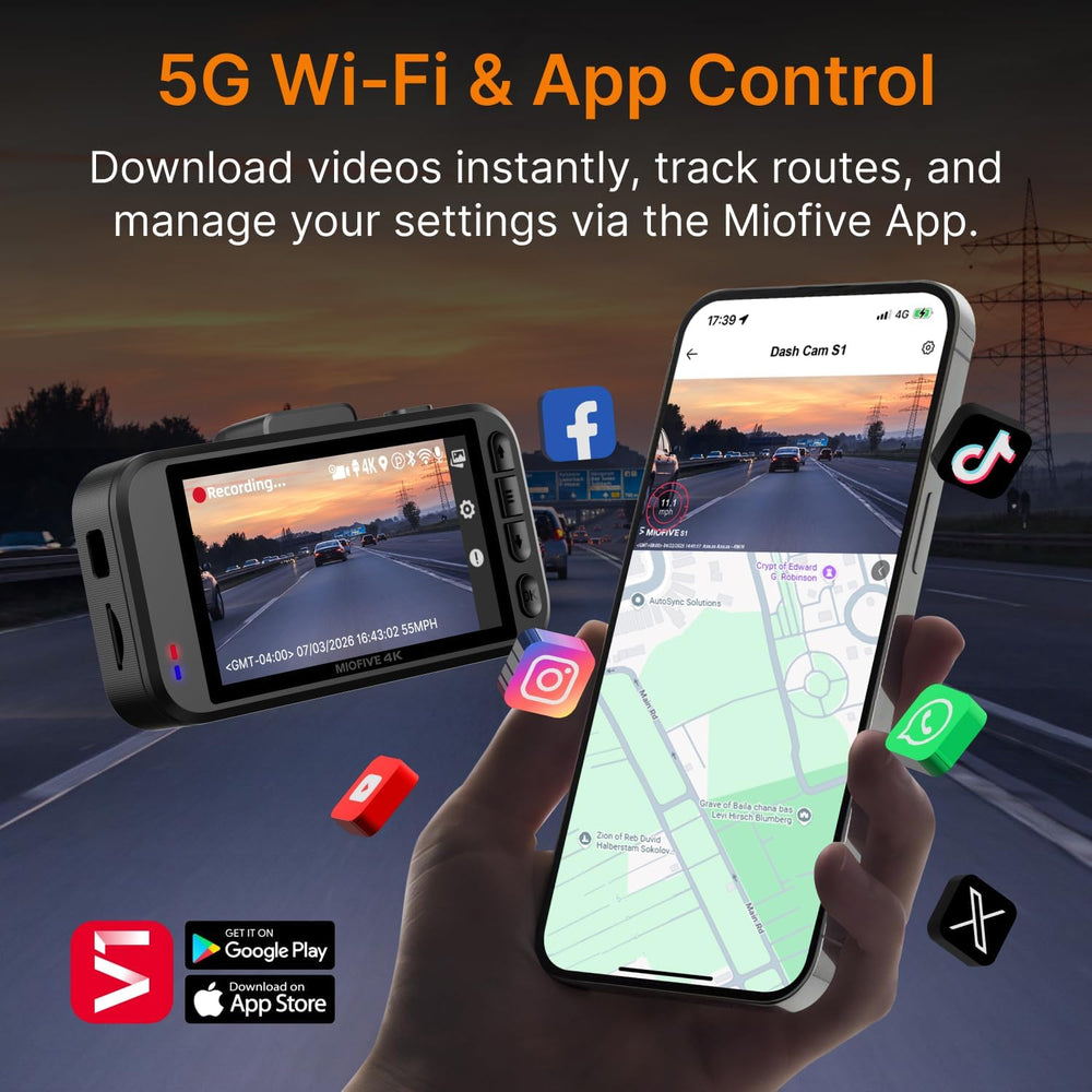 Miofive S1 True 4K Front Dash Cam, 5GHz Wi-Fi, 32GB GPS Speed Camera Alerts